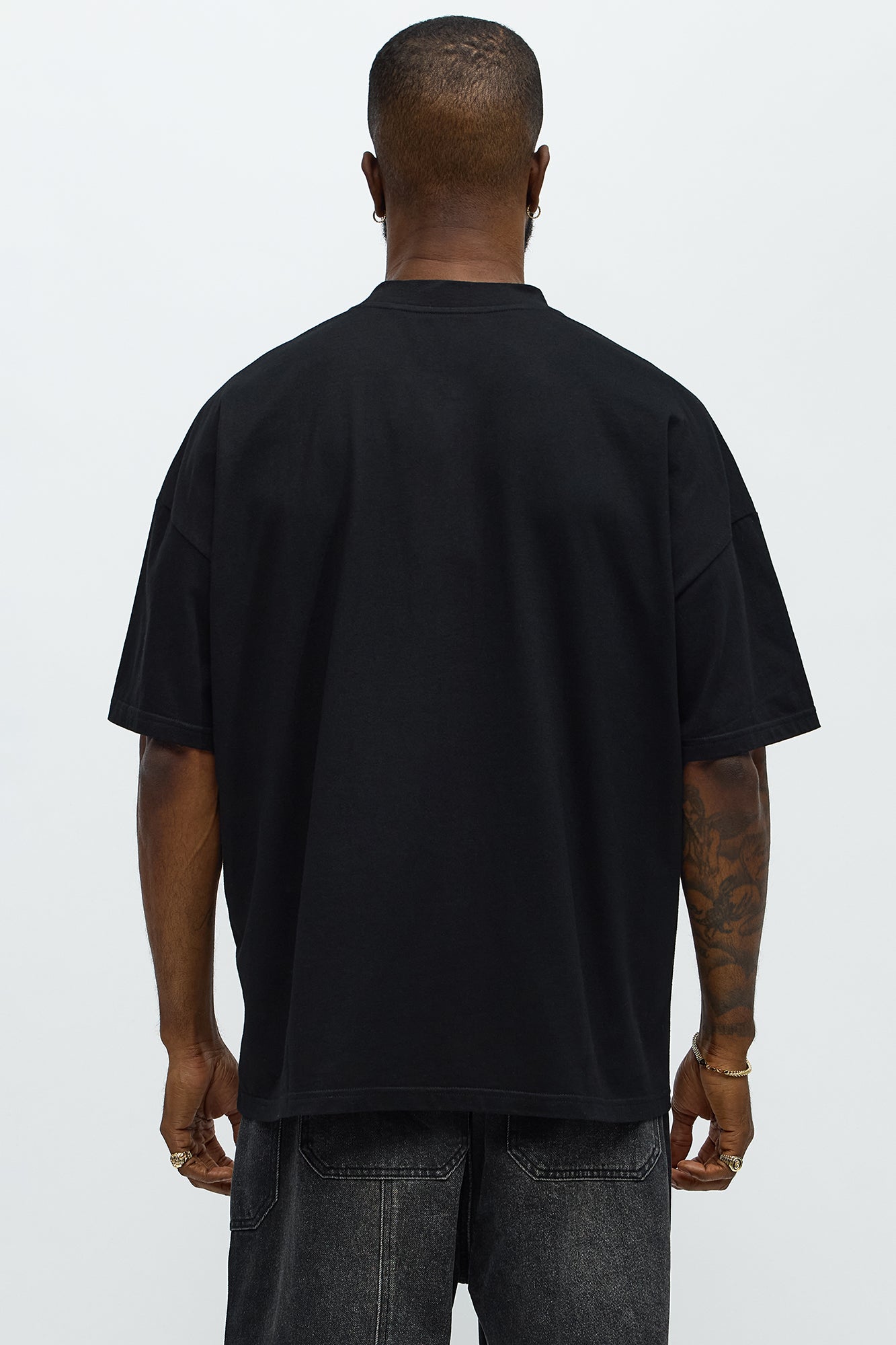 Oversized Mini Embroidery Heavy Weight Boxy Tee - Black