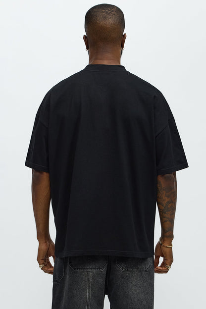 Oversized Mini Embroidery Heavy Weight Boxy Tee - Black