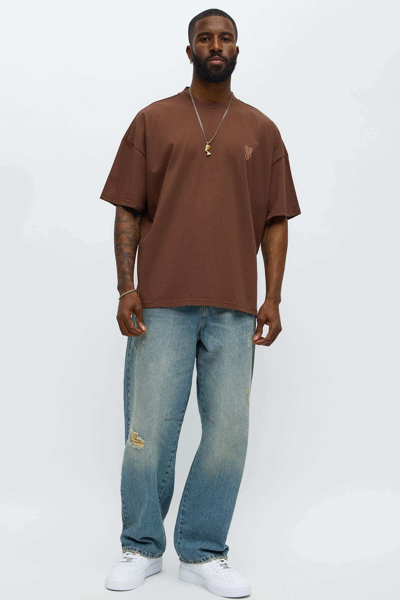 Oversized Mini Embroidery Heavy Weight Boxy tee - Dark Brown