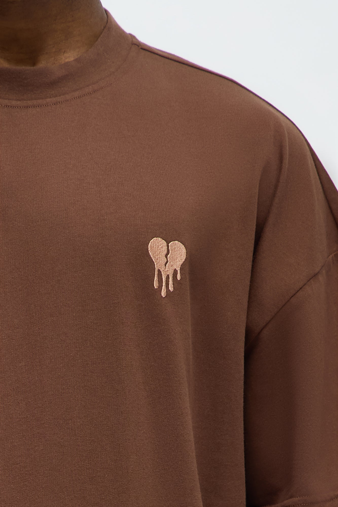 Oversized Mini Embroidery Heavy Weight Boxy tee - Dark Brown