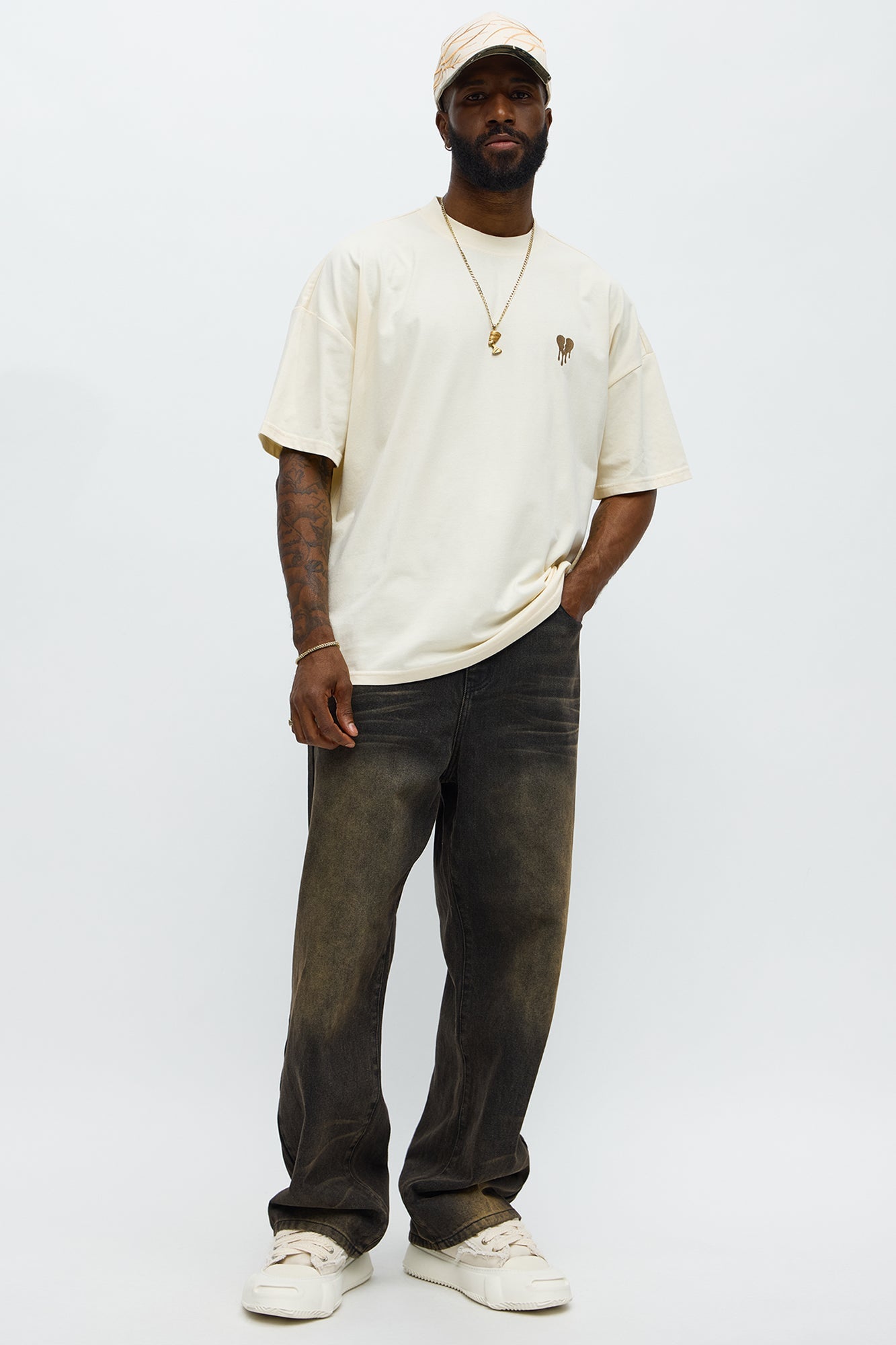 Oversized Mini Embroidery Heavy Weight Boxy tee - Cream