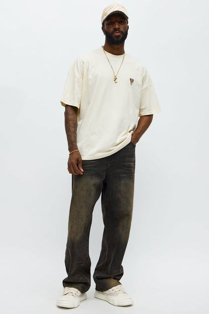Oversized Mini Embroidery Heavy Weight Boxy tee - Cream