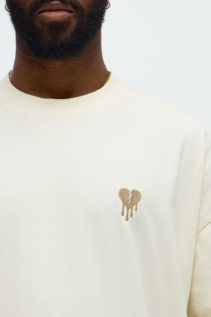 Oversized Mini Embroidery Heavy Weight Boxy tee - Cream