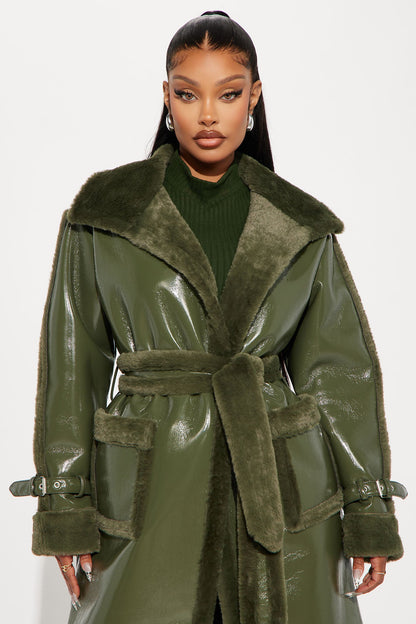 Waiting Games Shearling Trench - Olive