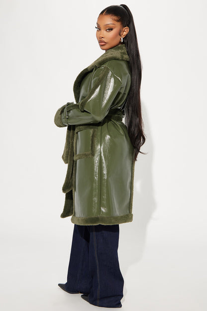 Waiting Games Shearling Trench - Olive
