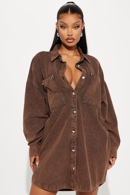 Betsy Denim Shirt Mini Dress - Rust