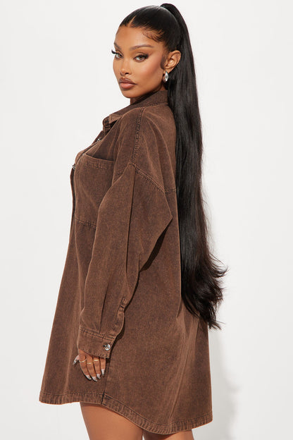 Betsy Denim Shirt Mini Dress - Rust