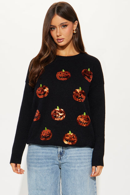 Pumpkin Queen Sequin Sweater - Black/combo