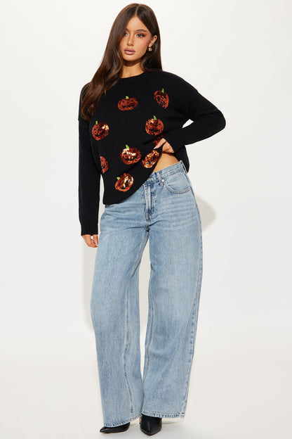 Pumpkin Queen Sequin Sweater - Black/combo
