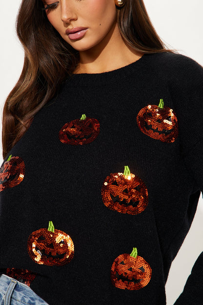 Pumpkin Queen Sequin Sweater - Black/combo