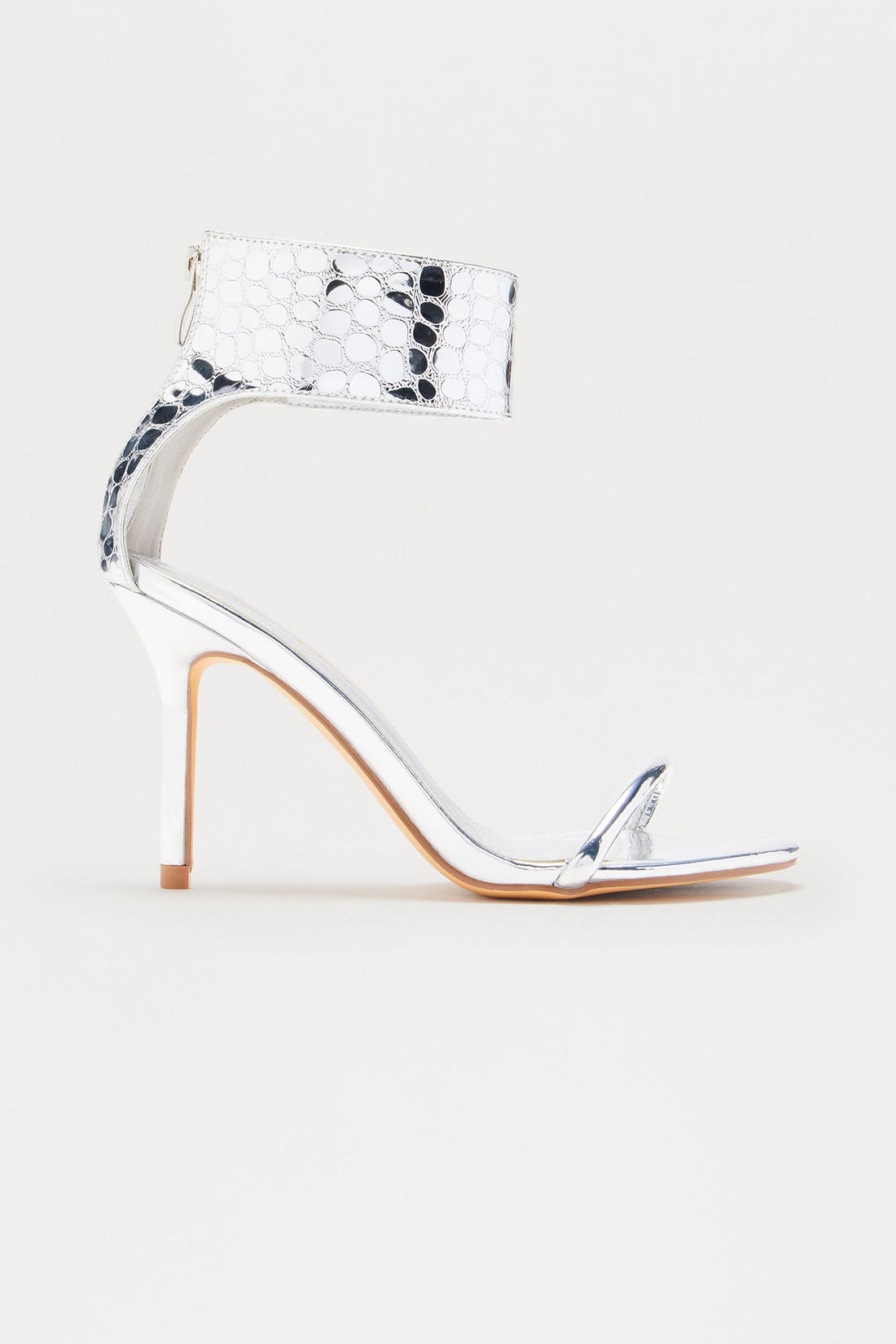 Amaze Metallic Ankle Strap Heels - Silver