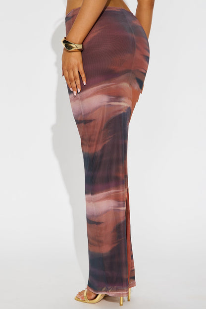 Just My Vibe Abstract Mesh Maxi Skirt - Orange/combo
