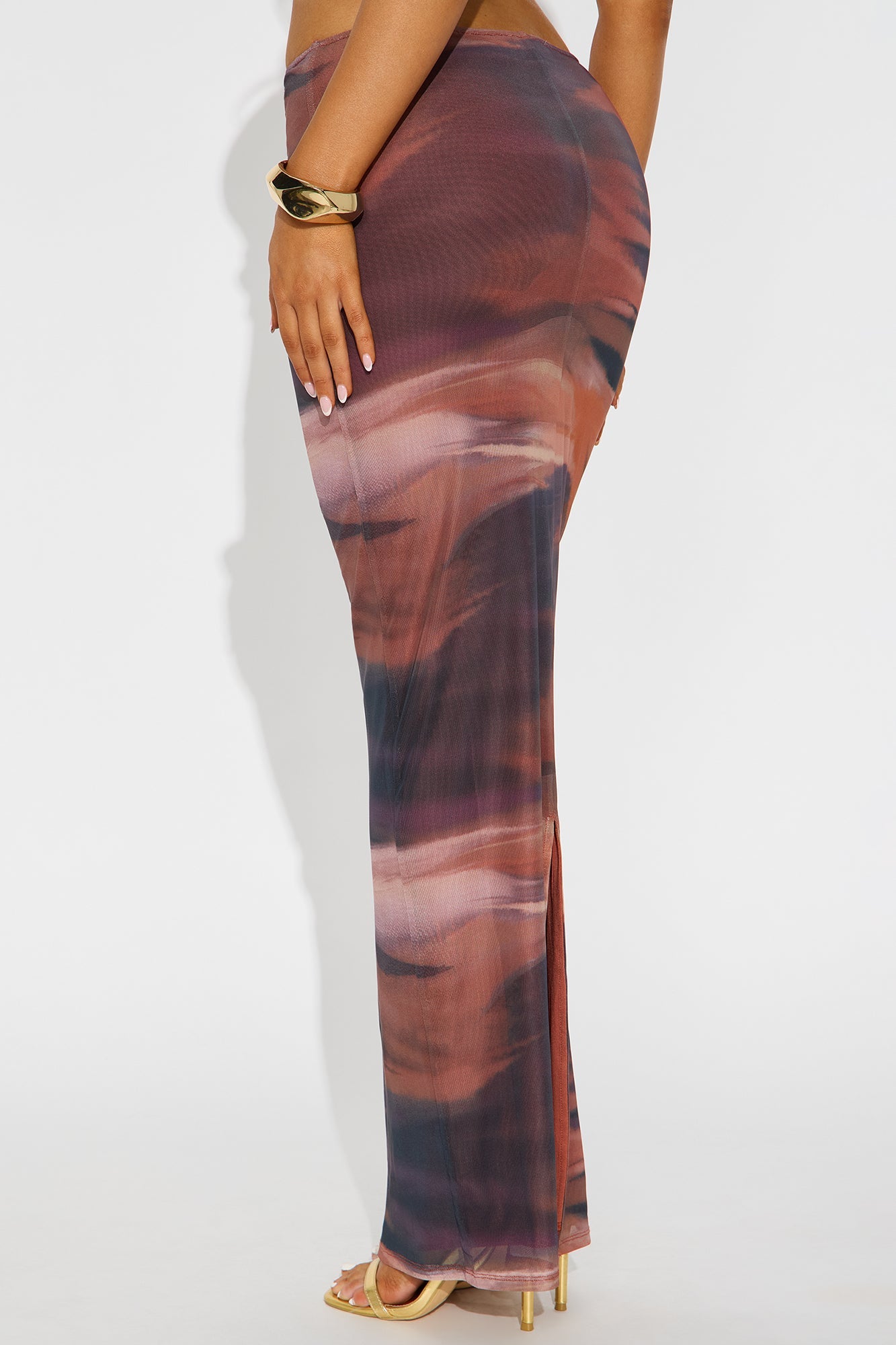 Just My Vibe Abstract Mesh Maxi Skirt - Orange/combo