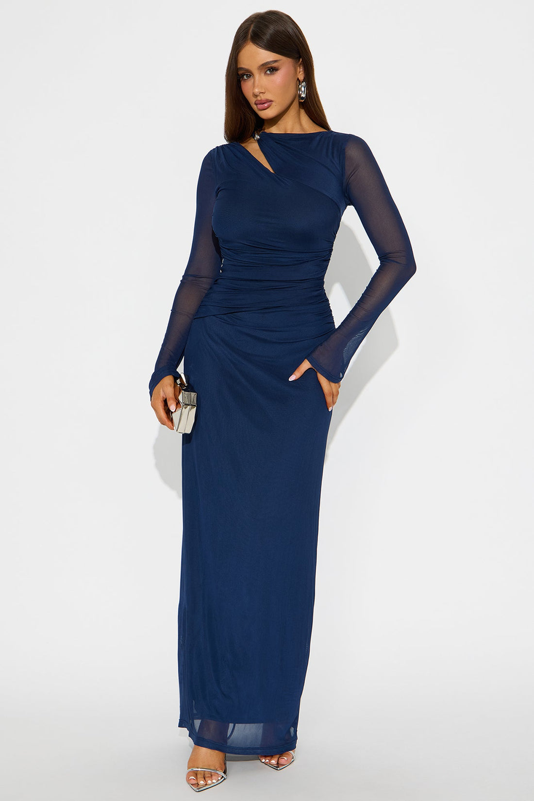 Cressida Cut Out Mesh Maxi Dress - Navy