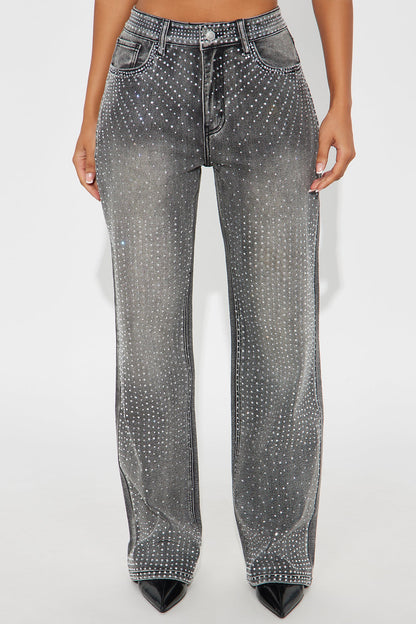 Chasing A Dream Embellished Stretch Straight Leg Jeans - Grey