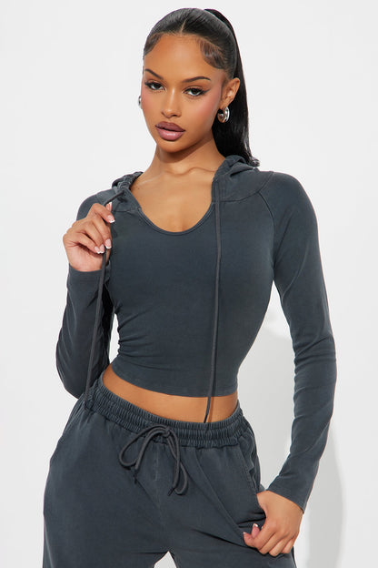 Keep It Casual Washed Pant Set - Charcoal