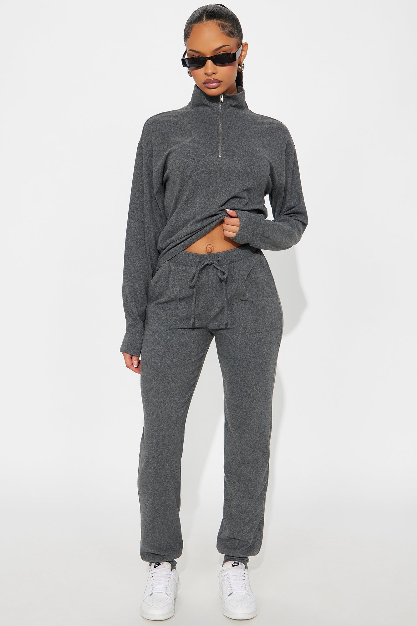 Gianna Ribbed Jogger Set - Heather Grey
