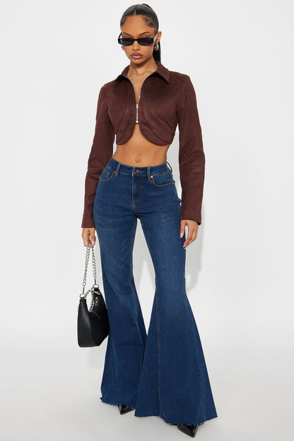 Western Swing Faux Suede Top - Chocolate