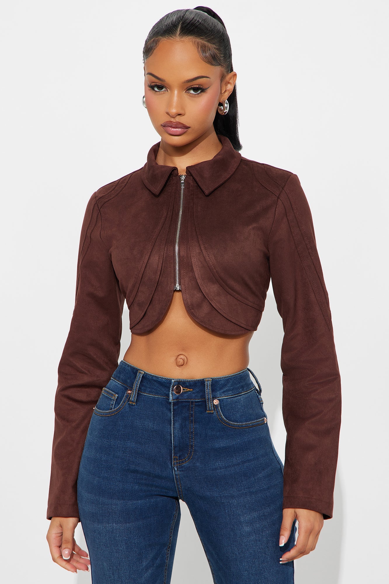 Western Swing Faux Suede Top - Chocolate