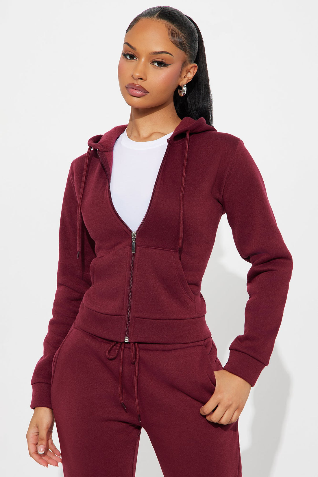 Candice Zip Up Hoodie - Burgundy