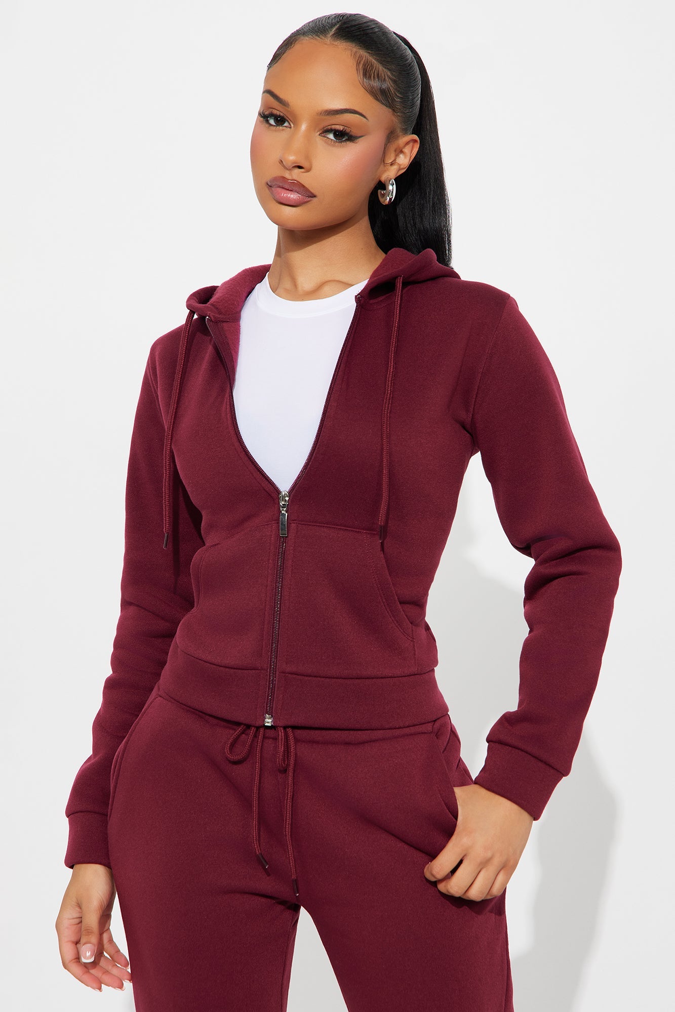 Candice Zip Up Hoodie - Burgundy