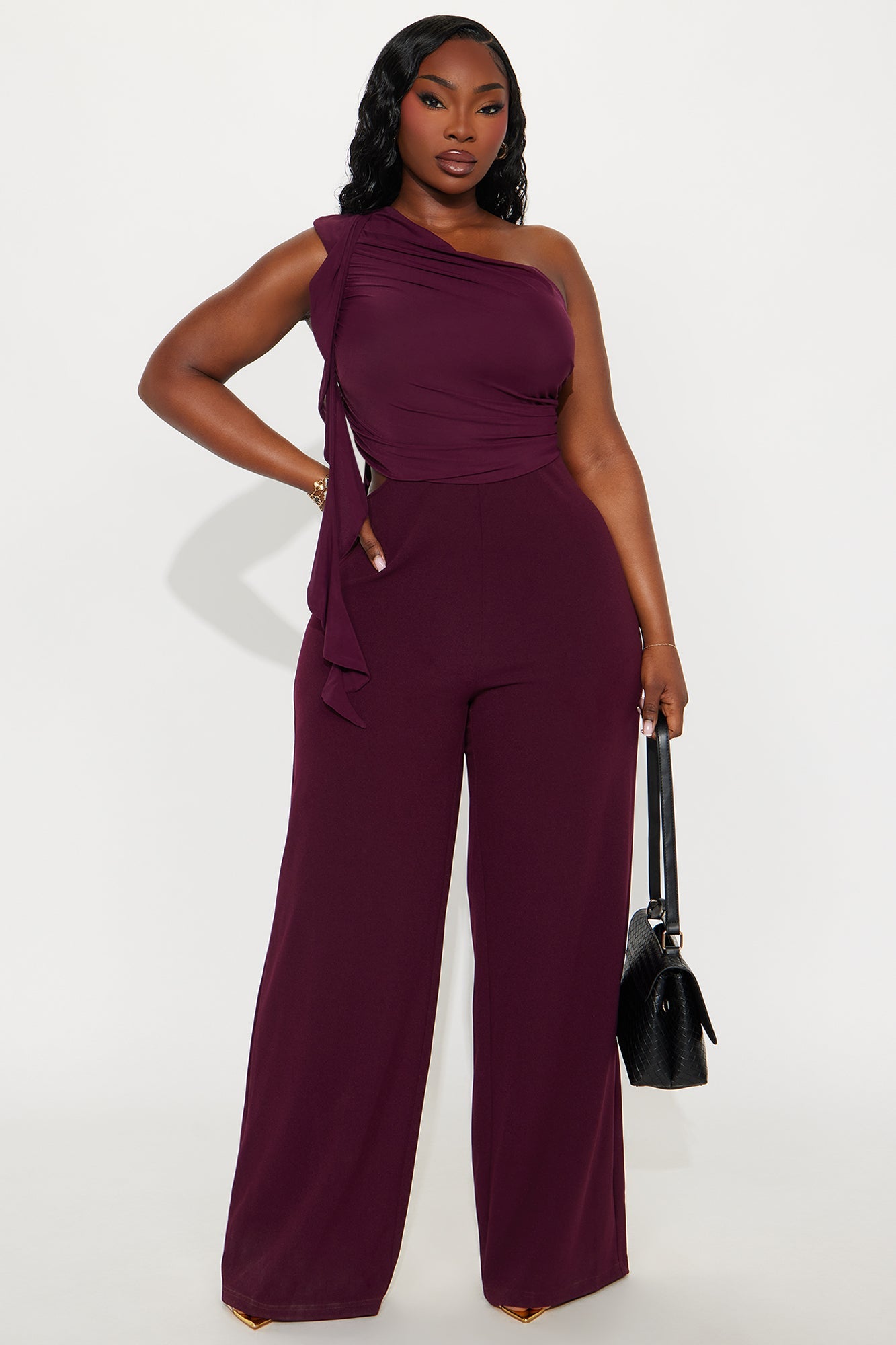 Lorelei One Shoulder Wide Leg Jumpsuit - Burgundy