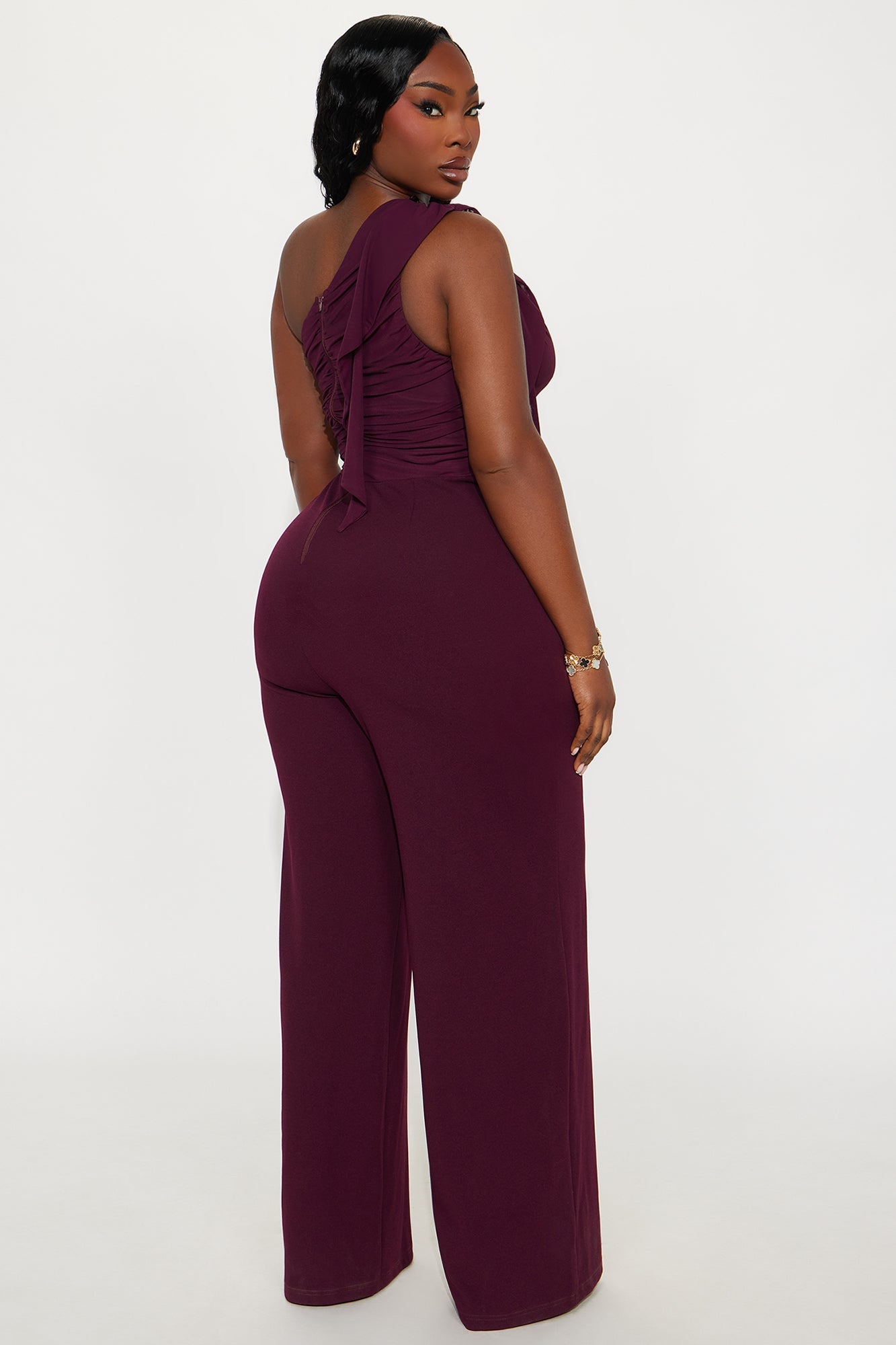 Lorelei One Shoulder Wide Leg Jumpsuit - Burgundy