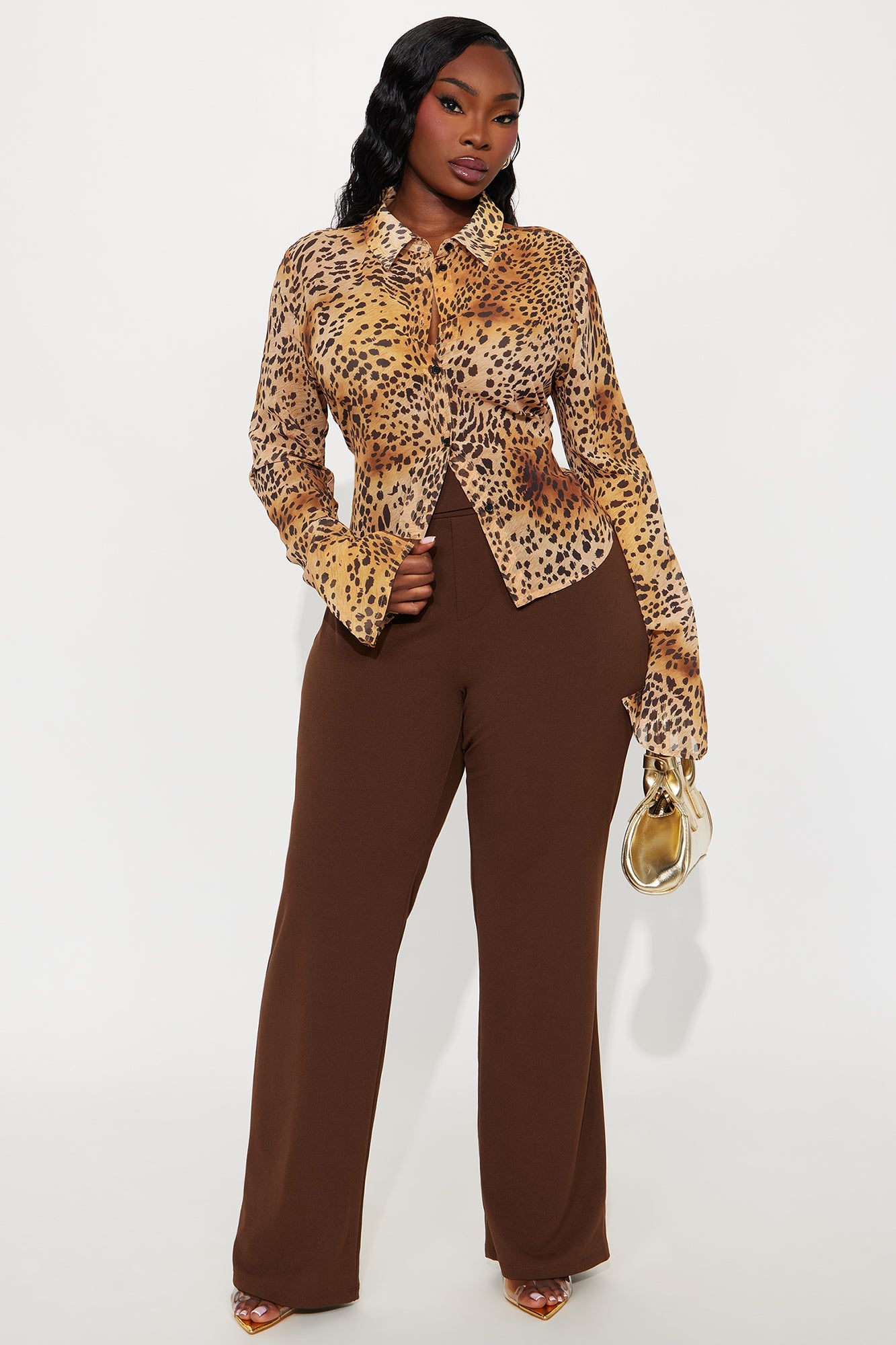 You Get Me Leopard Chiffon Shirt - Brown/combo