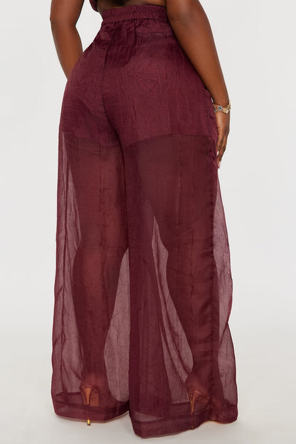 Hollie Wide Leg Organza Pant - Burgundy