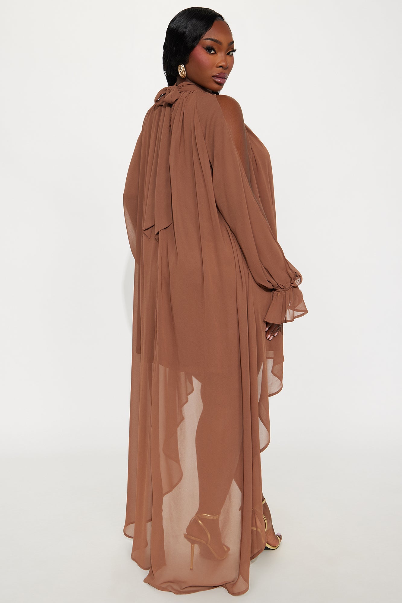 Aryal Long Sleeve Chiffon Maxi Dress - Brown