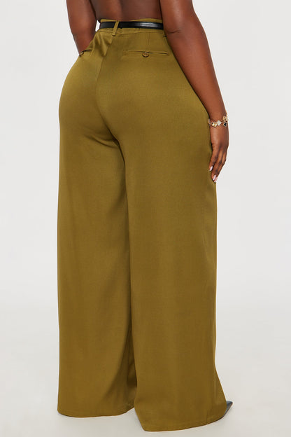 Sloane High Rise Belted Trouser Pant - Olive