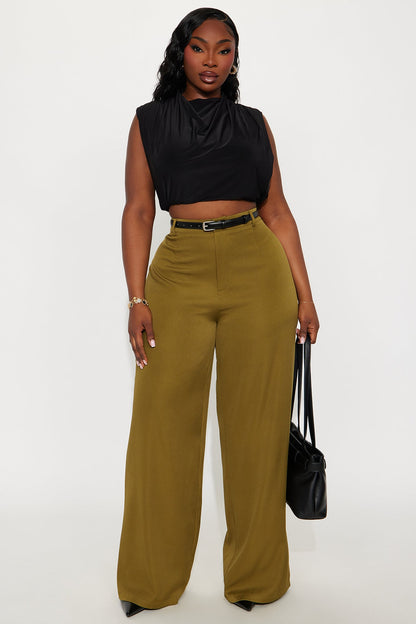Sloane High Rise Belted Trouser Pant - Olive