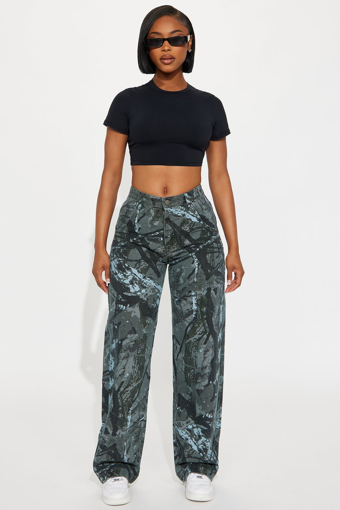 Open Season Straight Leg Jeans - Green/combo