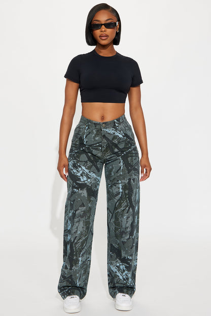 Open Season Straight Leg Jeans - Green/combo
