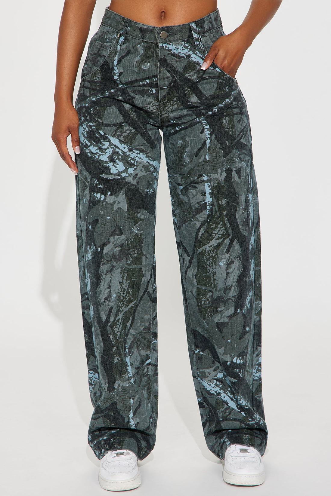 Open Season Straight Leg Jeans - Green/combo