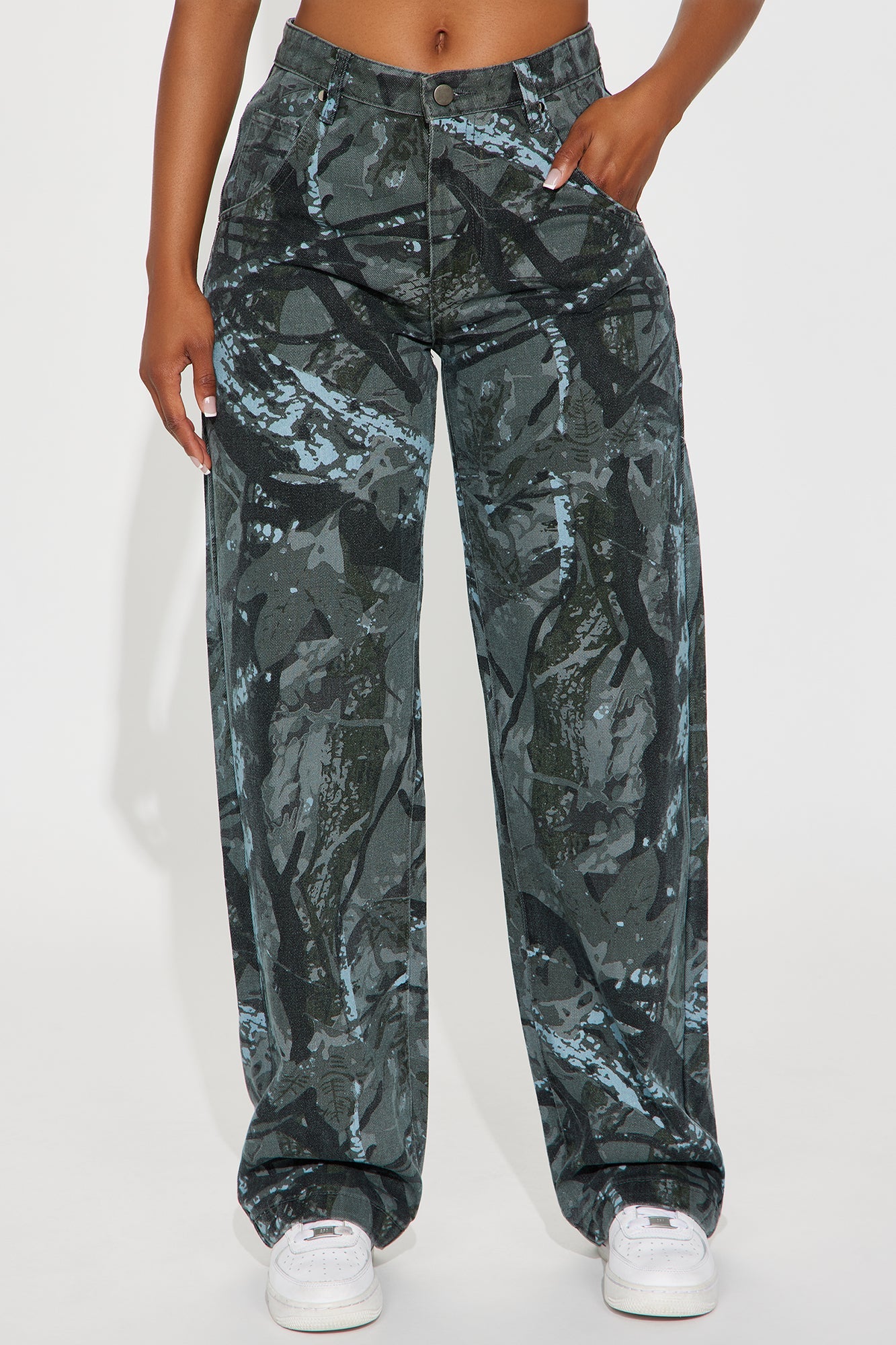 Open Season Straight Leg Jeans - Green/combo
