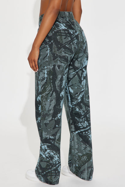 Open Season Straight Leg Jeans - Green/combo