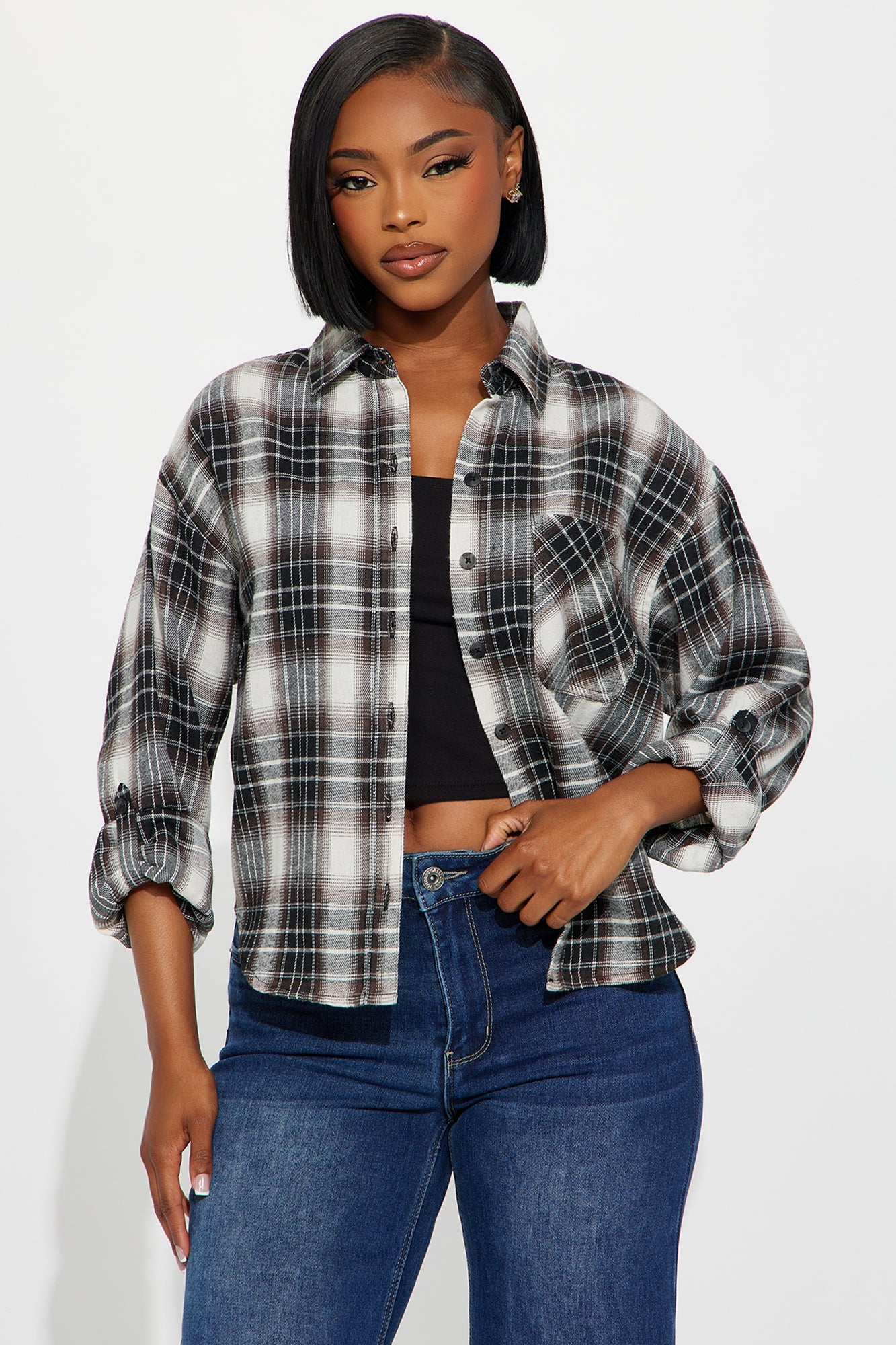 Out Here Flannel Plaid Shirt - Black/combo