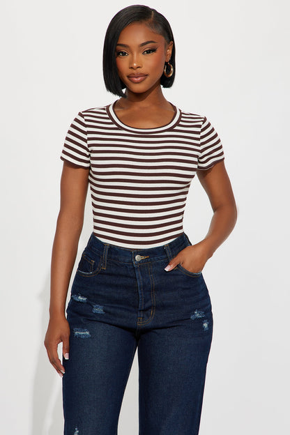 Kanoa Open Back Ribbed Bodysuit - Brown/combo