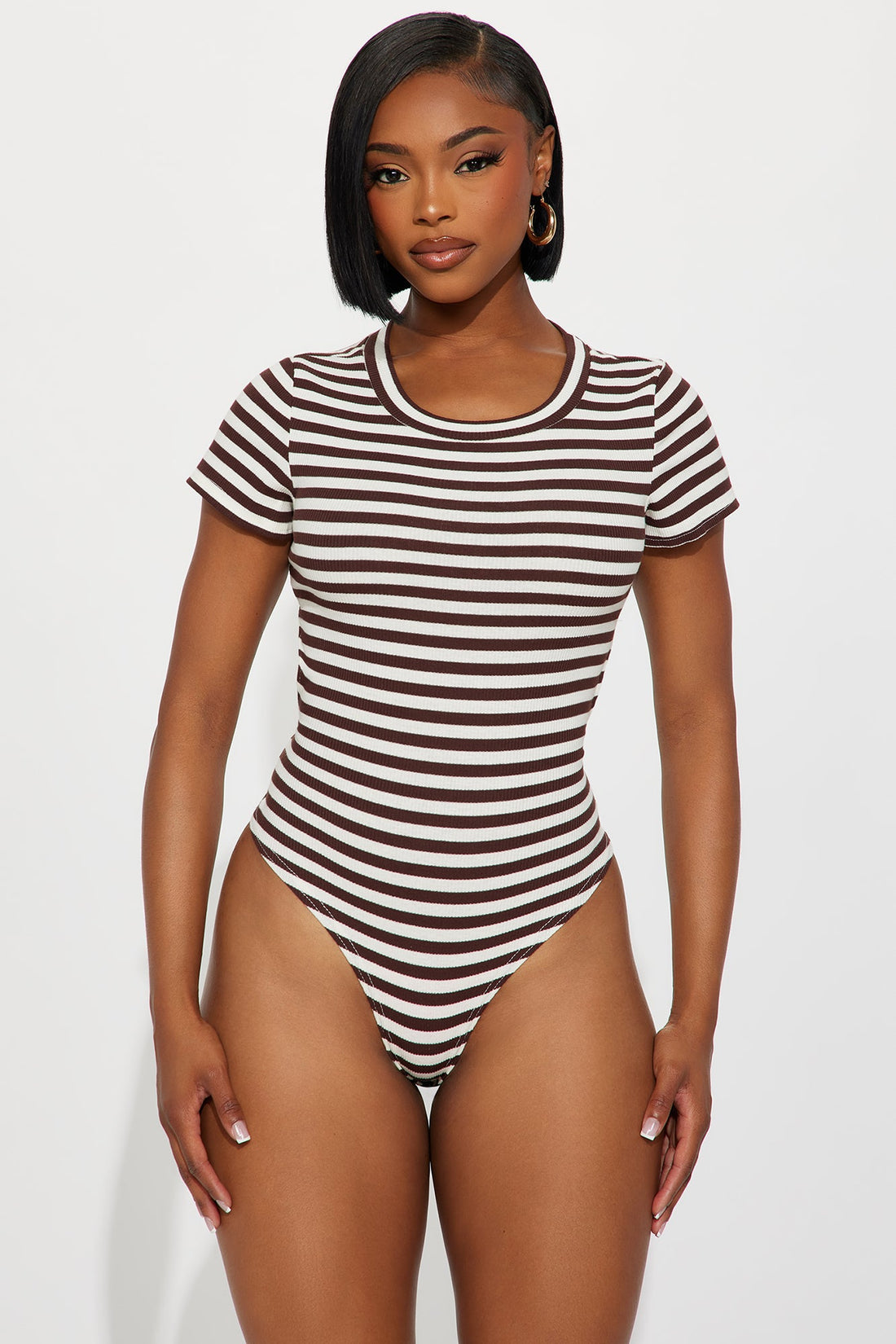 Kanoa Open Back Ribbed Bodysuit - Brown/combo
