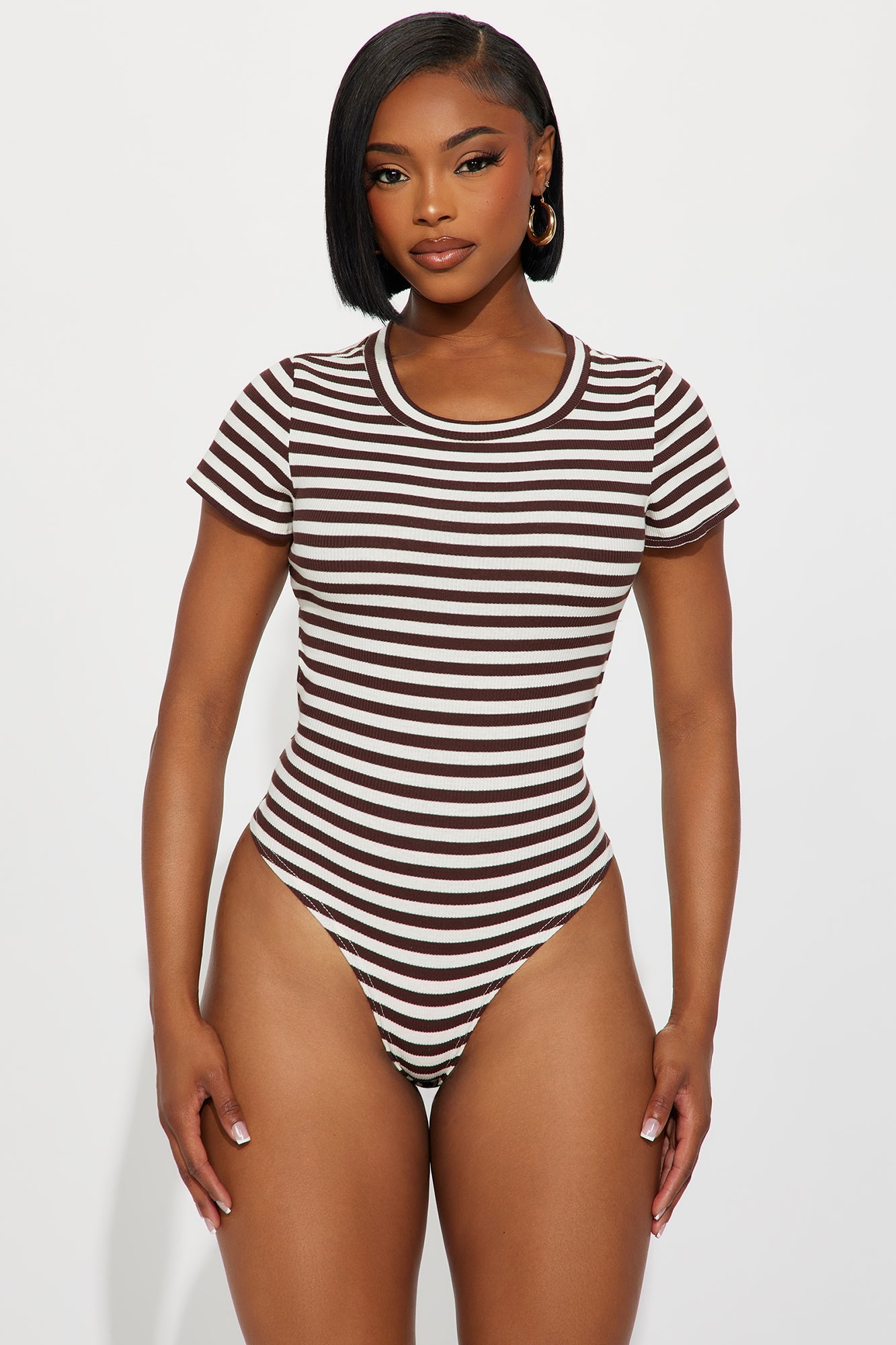 Kanoa Open Back Ribbed Bodysuit - Brown/combo