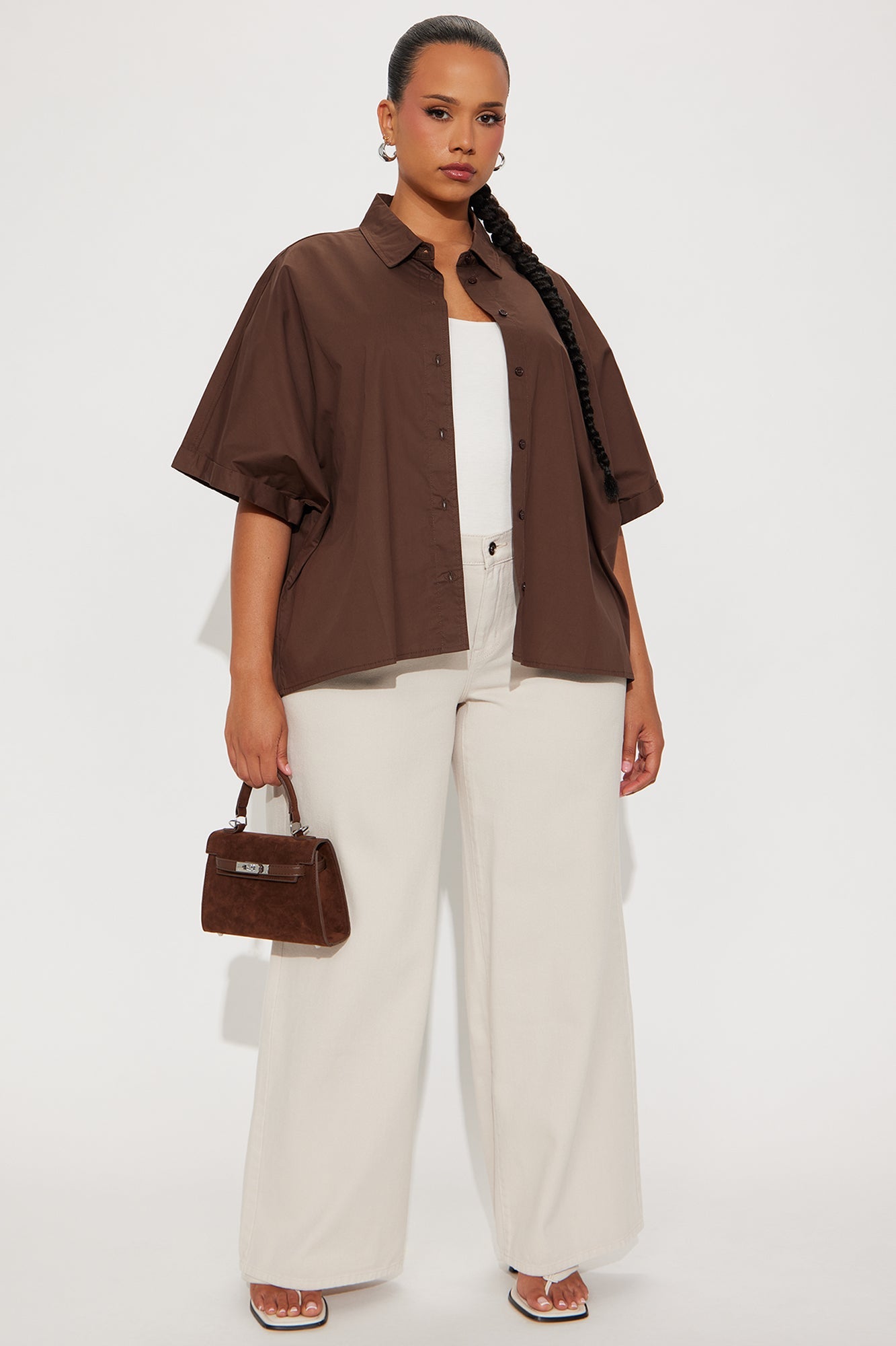 Sancie Oversized Poplin Button Up Shirt - Chocolate