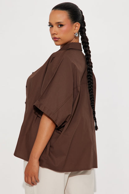 Sancie Oversized Poplin Button Up Shirt - Chocolate