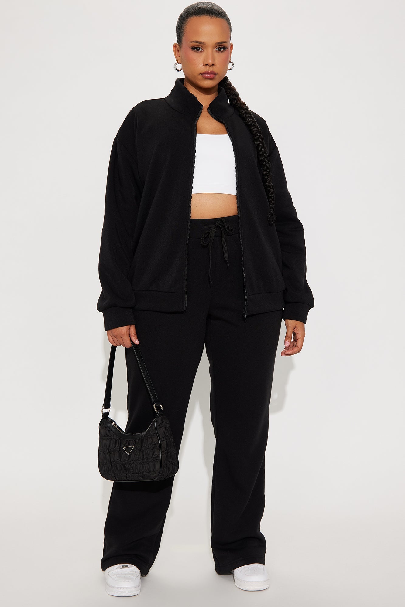Demi Zip Up Fleece Pant Set - Black