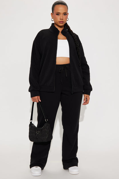 Demi Zip Up Fleece Pant Set - Black