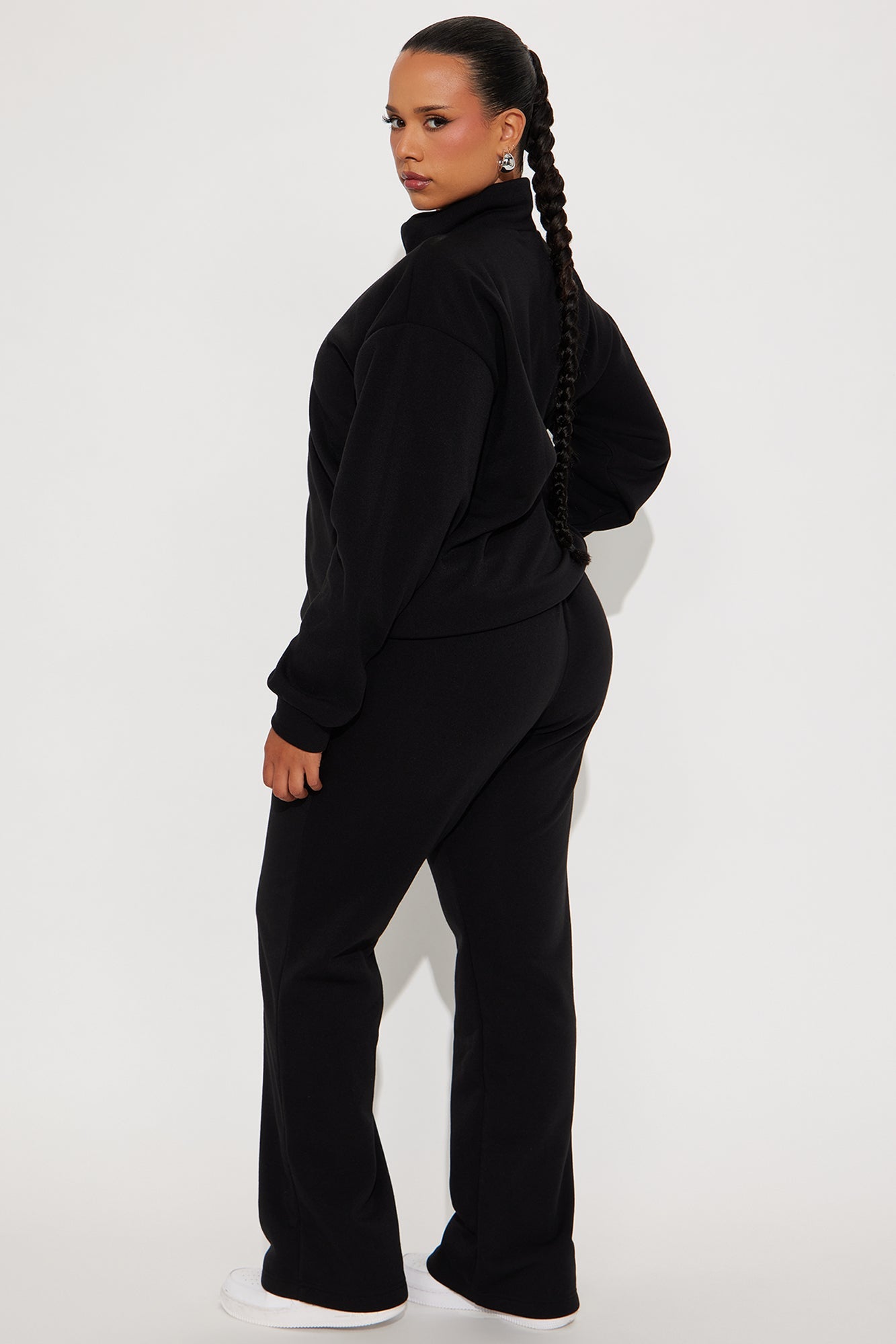 Demi Zip Up Fleece Pant Set - Black