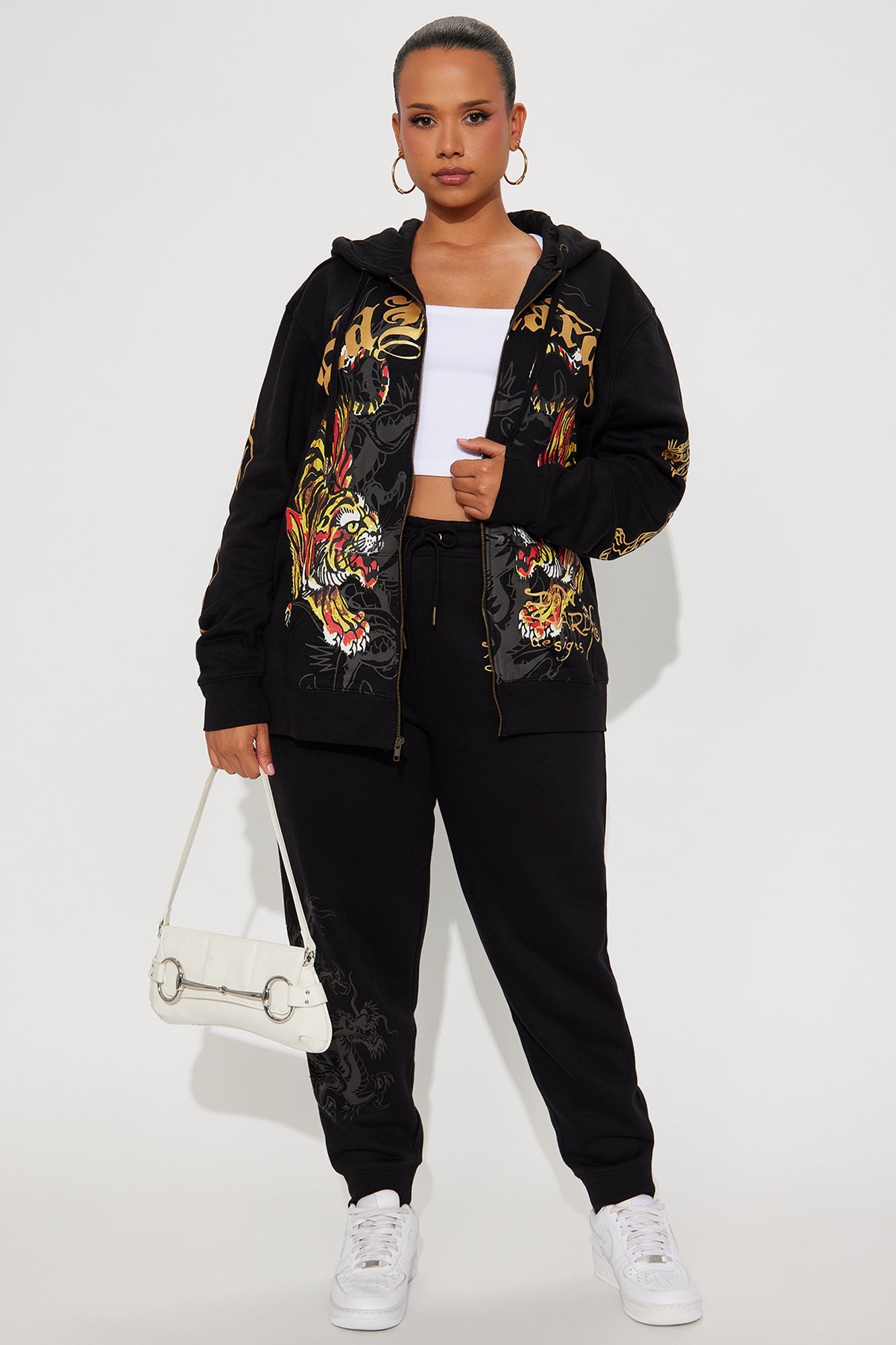 Ed Hardy Deja Vu Tiger Zip Up Hoodie - Black