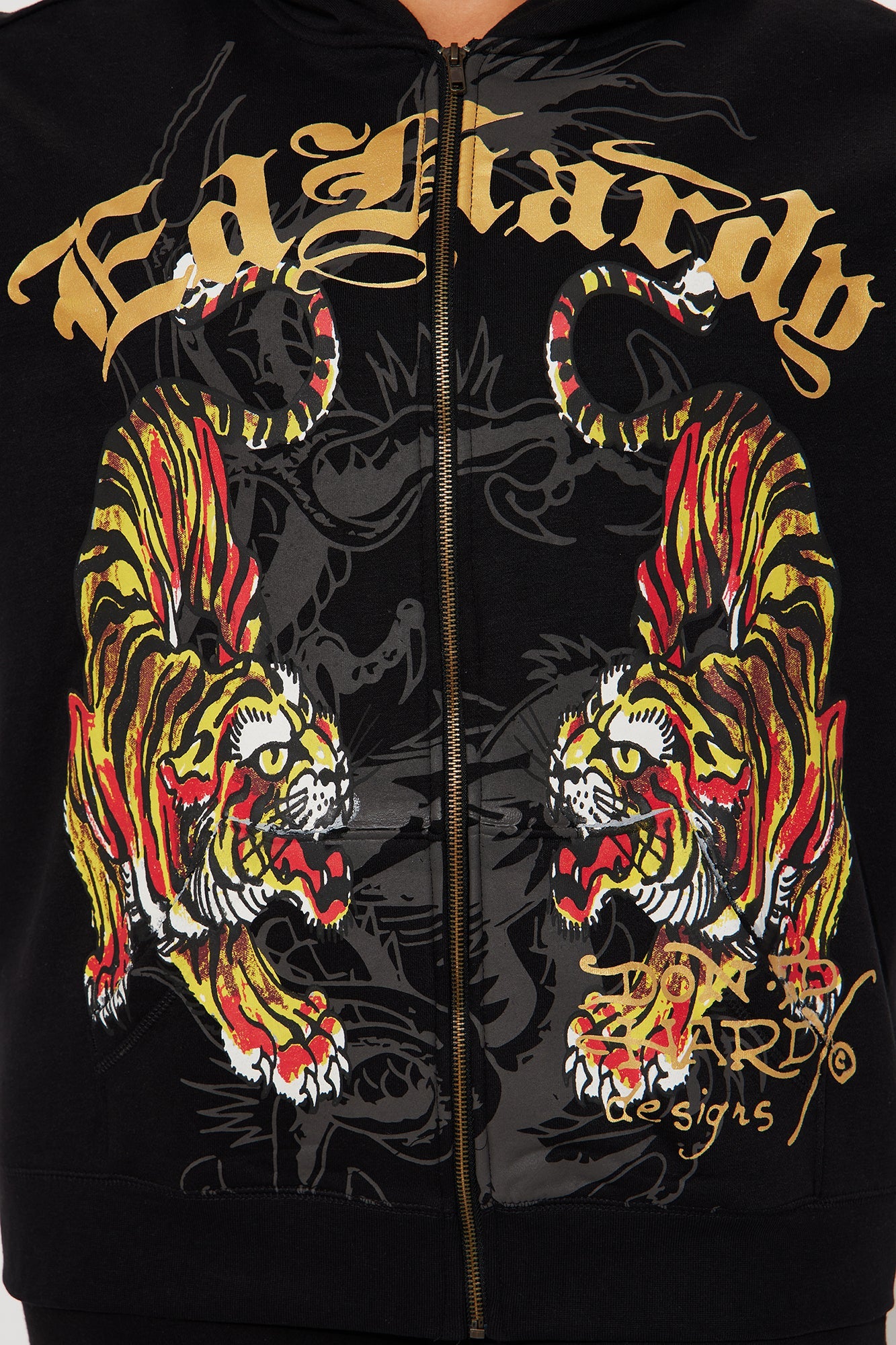 Ed Hardy Deja Vu Tiger Zip Up Hoodie - Black