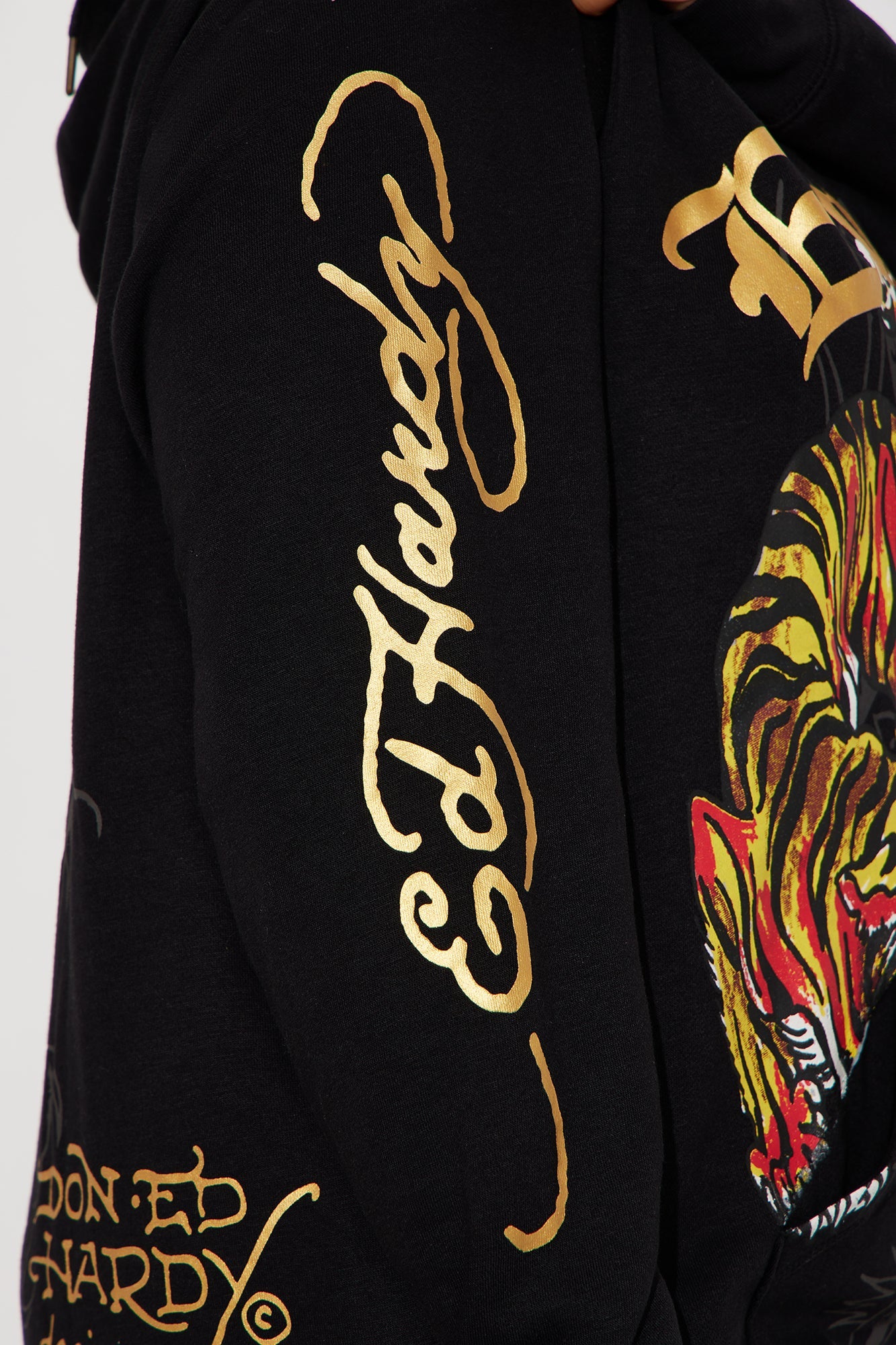 Ed Hardy Deja Vu Tiger Zip Up Hoodie - Black