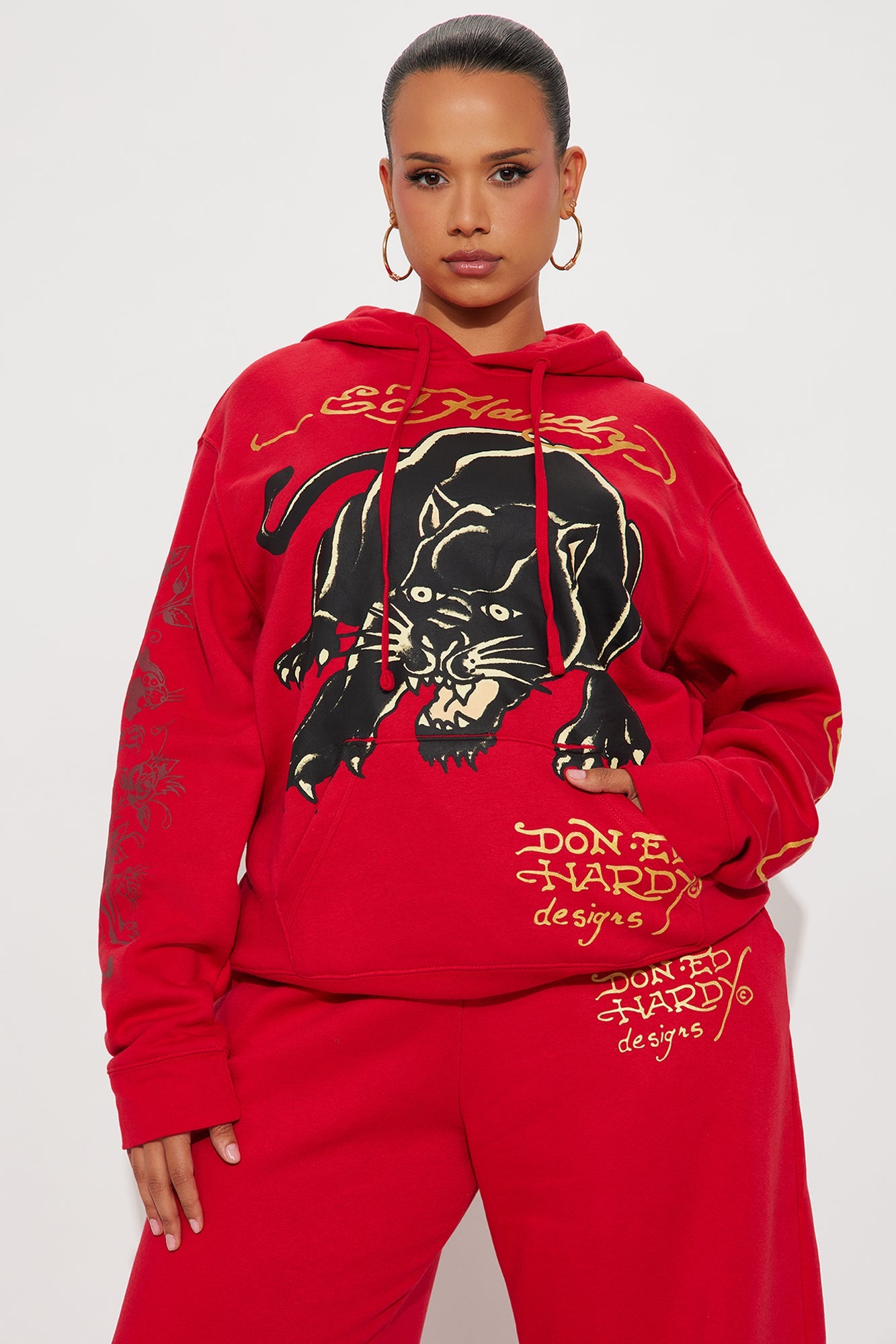 Ed Hardy Black Panther Oversized Hoodie - Red